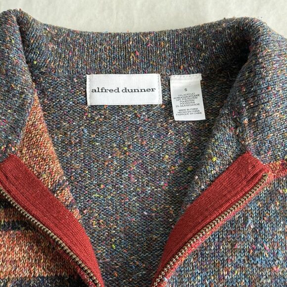 Vtg Alfred Dunner Zip Fall Cardigan Sweater Silk Blend Collared Patchwork Sz S - Picture 3 of 6